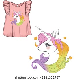 Girl fashion clothing. Unicorn and more. Girl child tshirt pattern design. Blouse design
