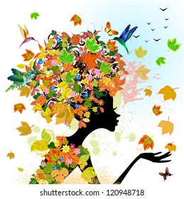 girl fashion flowers in autumn