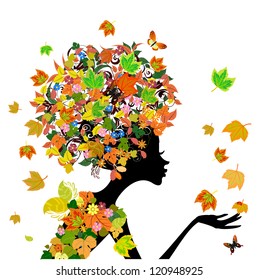 girl fashion flowers in autumn