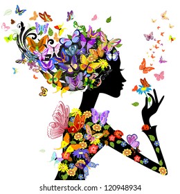 girl fashion flowers with butterflies