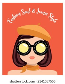 Girl fashion with hat and iconic round sunglasses