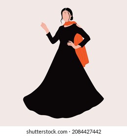girl fashion Indian long dress flat vector