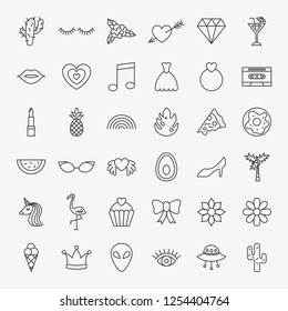 Girl Fashion Line Icons Set. Vector Thin Outline Trendy Symbols.