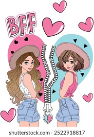 GIRL FASHION LOVE CUTE BEST FRIENDS