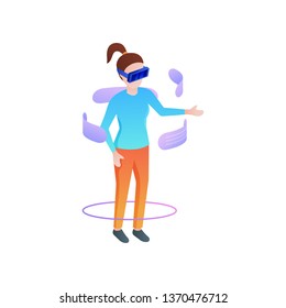 Girl fashion wear vr glasses and chat social friends
