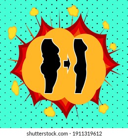 Girl fat and thin sign, pop art explosion, vector illustration for design