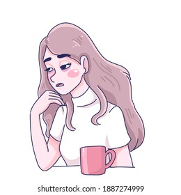 Girl feel asleep character illustration. Blue Monday concept design of vector.