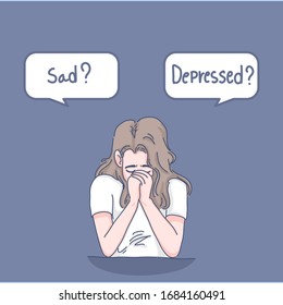 Girl feeling down. Sad or depressed concept design of vector.