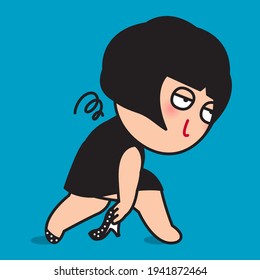 Girl Feeling Exhausted After Hanging Out With Friends Concept Card Character illustration