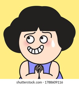 Girl Feeling Guilty And Asking Or Begging For Forgiveness. Character illustration Concept for Card.