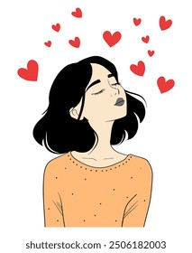 Girl Feeling Lovely. Flat Vector Illustration