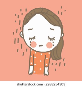 Girl feeling sad, hand drawing cartoon vector style