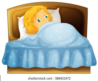 Girl feeling sleepy in bed illustration