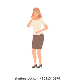 The Girl Feels Bad, holds on to her stomach and mouth Illustration Vector