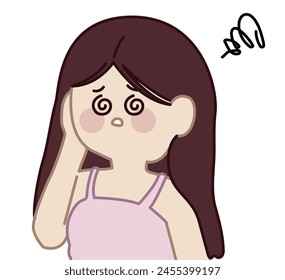 a girl feels dizzy and headache -flat illustration 