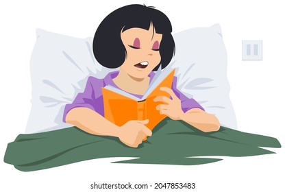 Girl fell asleep reading a book. Concept image of staff education, training and courses, online education. Illustration concept for website and mobile development.