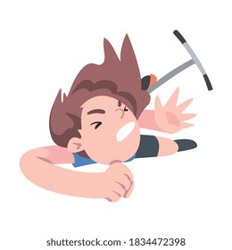 Girl Fell from Kick Scooter, Traumatic Accident, Health Risk, Pain, Injury Cartoon Style Vector Illustration