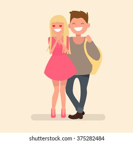 Girl fell in love with guy. Couple of young people. Vector illustration of a flat design