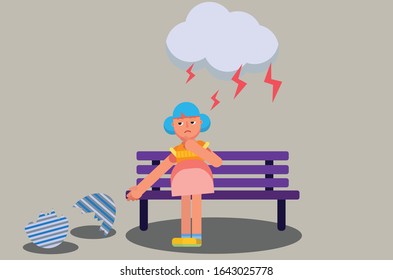 
A girl felling gloomy because of a broken egg, sad character Easter day theme. Simple vector illustration, this illustration can use as a sticker also. 