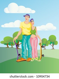 Girl and fellow. Vector.