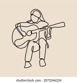 girl female play guitar oneline continuous single line art