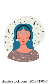 Girl Female Vector Background. Modern Print. Lady Drawing Design. Linear Template.