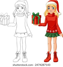 Girl in festive attire with present
