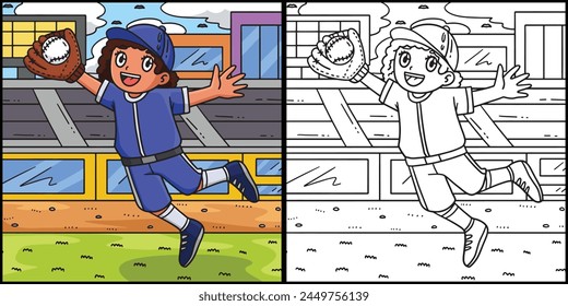 Girl Fielder Catching Baseball Illustration