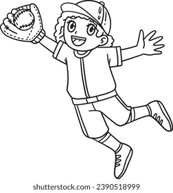 Girl Fielder Catching Baseball Isolated Coloring 