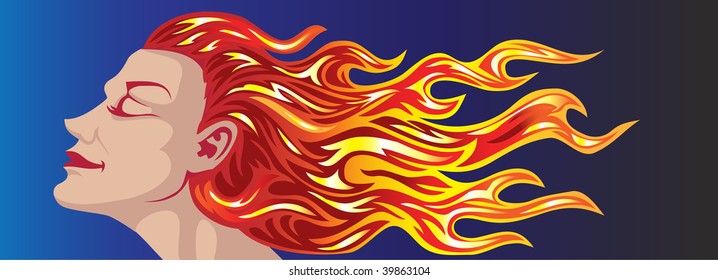 girl with fiery hair that burns brightly in the darkness.