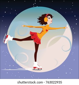 Girl figure ice skating. Vector illustration