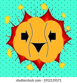Girl figure losing weight and two arrows sign, pop art explosion, vector illustration for design