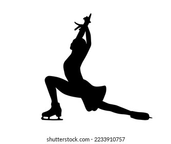 Girl figure scating. Vector simple silhouette shadow shape, flat black icon isolated on white backround. Logo design element. Sportive woman concept.