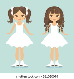 girl figure skating with curly hair and tails