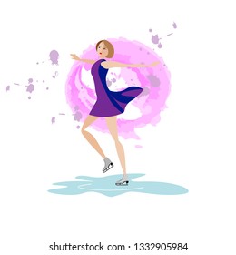 Girl figure skating on ice rink. Ice skating. Flat style