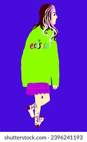 girl figure in vector.walking character in flat style.design object for logo sticker avatar print icon
