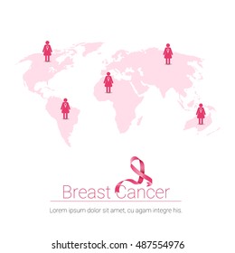 Girl Figures World Breast Cancer Awareness Concept Vector Illustration