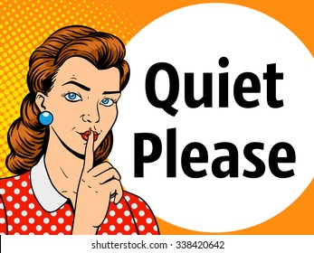 Girl with finger silence gesture pop art retro style vector illustration. Comic book imitation