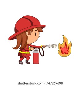 Girl firefighter fire extinguisher