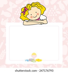 Girl First Communion card . space for text 