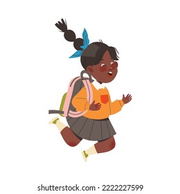 Girl First Grader with Backpack Cheering and Having Fun Vector Illustration