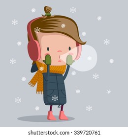 girl and first snow 