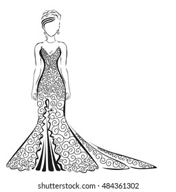 Girl Fishnet Long Dress Silhouette Stock Vector (Royalty Free ...