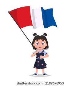 Girl with the flag of France. Vector illustration