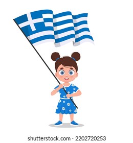 Girl with the flag of Greece. Vector illustration