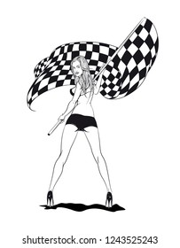 The Girl With The Flag. Vector Illustration For Street Racing EPS 10