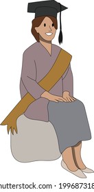 girl flat character sitting in graduation dress perfect for design project