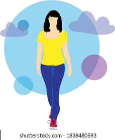 Girl Flat illustration with clouds