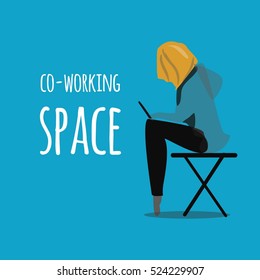 Girl flat illustration isolated. Coworking space.