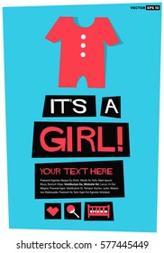 It's a Girl! (Flat Style Vector Illustration Poster Design) 
with Text Box Template